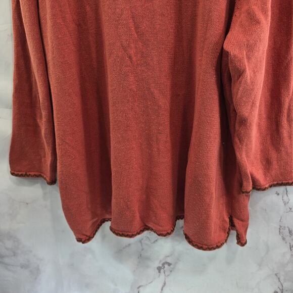 Vintage Sweater Womens 3X Coral 90s Y2K Artsy Coastal Cotton Ramie Embroidered - Picture 7 of 13